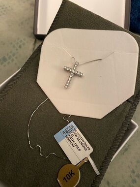 10K White Gold 1/2 CTW Diamond Cross Necklace